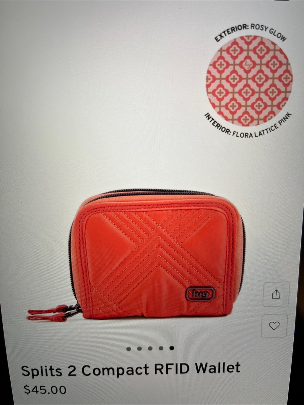 LUG - NWOT - Splits 2 Compact RFID Wallet - Only 1 available now in Rosy Glow - Picture 11 of 16